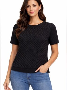 Trouvé Size‎ Large Bubble Knit Mixed Media Sweater in Black